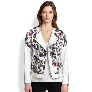 Rebecca Taylor Floral Printoverlay Leather Jacket